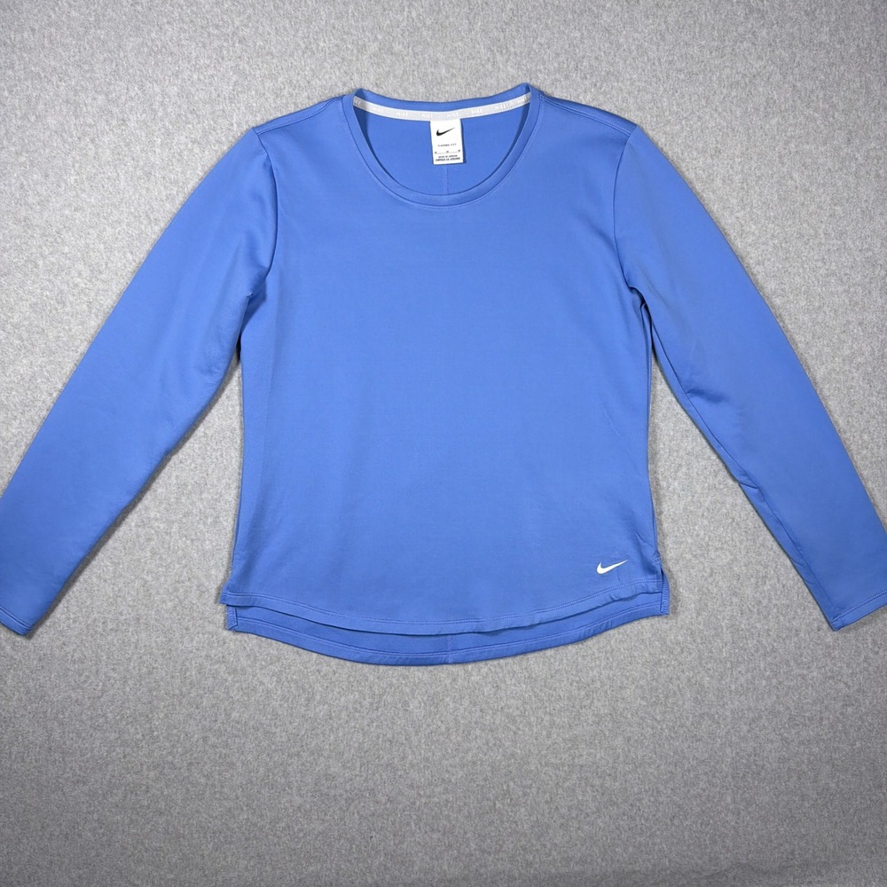 Nike Therma-FIT Womens Long Sleeve Training Top Blue Crew Neck Medium